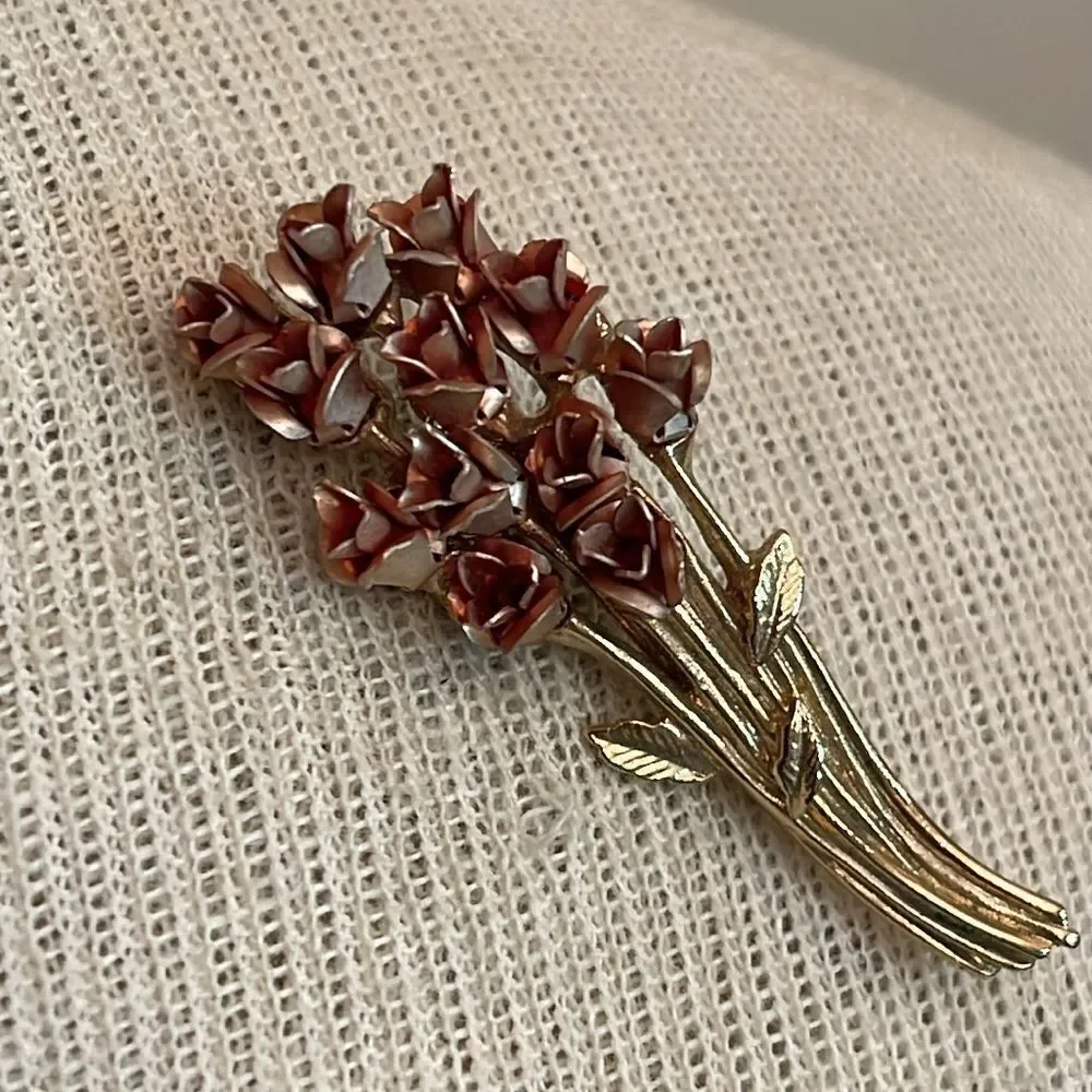 Vintage Rose Flower Pin DM 1997 “David Monn” Rose Bouquet